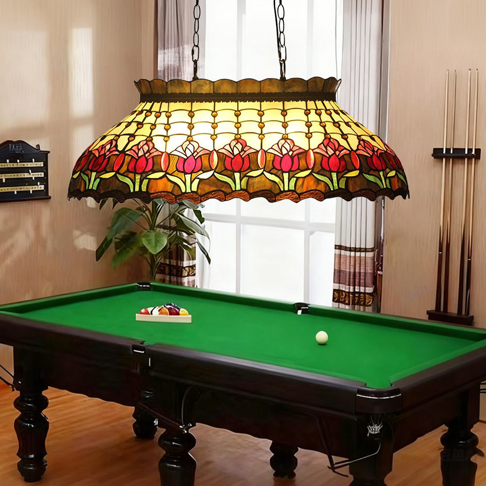 ARIX Billiard Table Light - Tulip Design Stained Glass, Handmade Craft, Durable Iron Fittings, E27 Socket, Vintage Pool Table Lighting