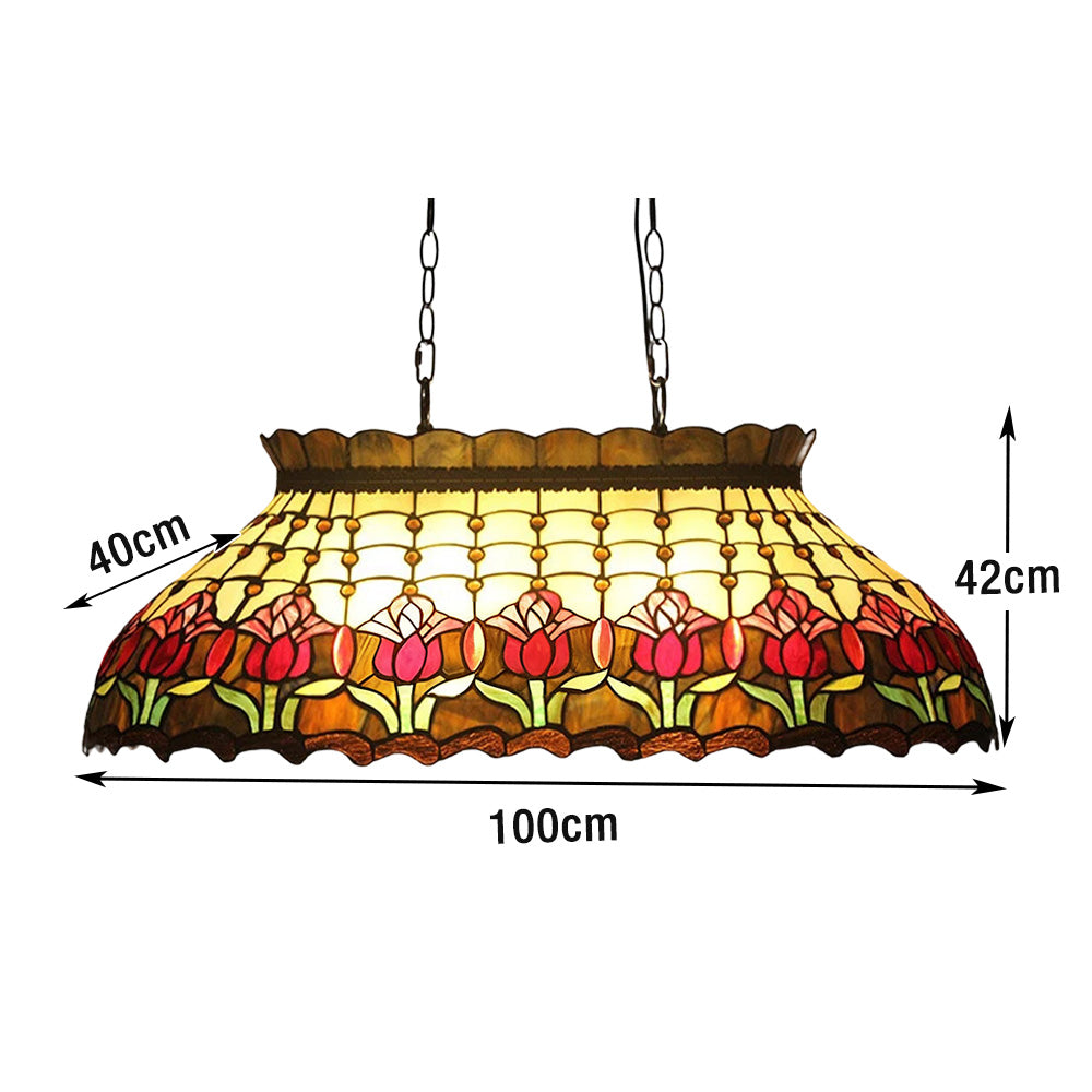 ARIX Billiard Table Light - Tulip Design Stained Glass, Handmade Craft, Durable Iron Fittings, E27 Socket, Vintage Pool Table Lighting