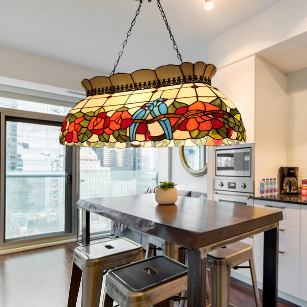 ARIX Billiard Table Light - Floral Design Stained Glass, Handmade Craft, Durable Iron Fittings, E27 Socket, Vintage Pool Table Lighting