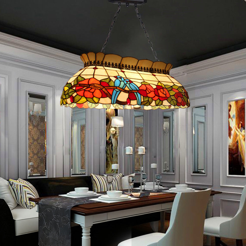 ARIX Billiard Table Light - Floral Design Stained Glass, Handmade Craft, Durable Iron Fittings, E27 Socket, Vintage Pool Table Lighting