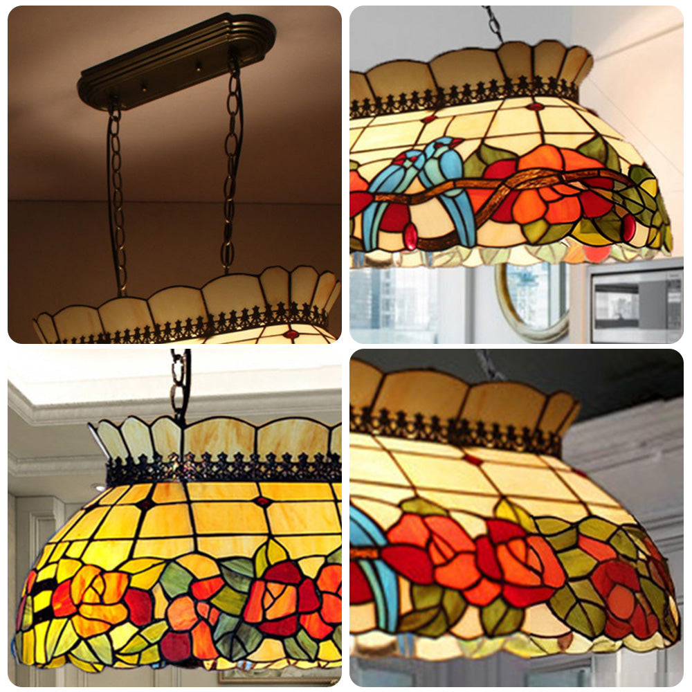 ARIX Billiard Table Light - Floral Design Stained Glass, Handmade Craft, Durable Iron Fittings, E27 Socket, Vintage Pool Table Lighting