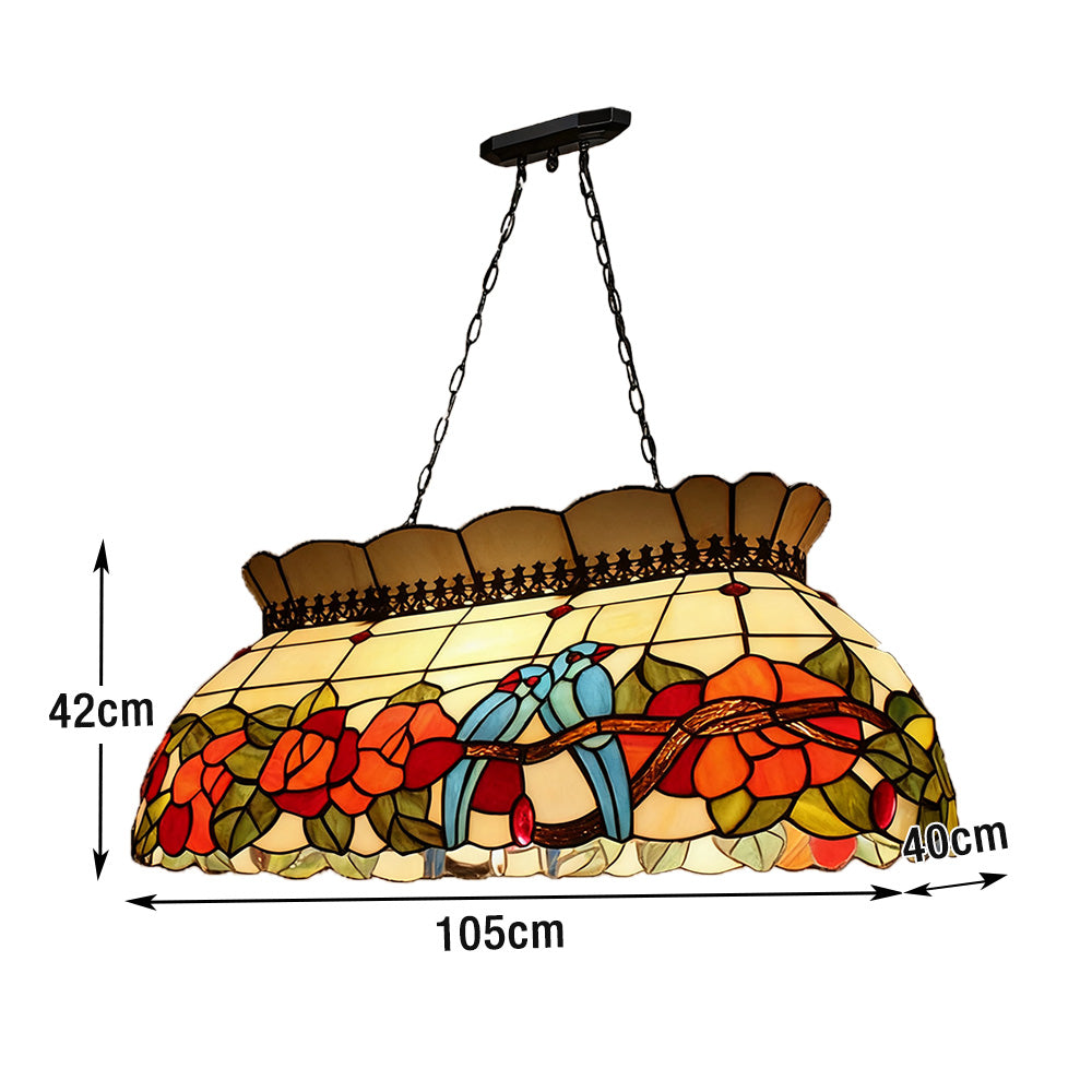 ARIX Billiard Table Light - Floral Design Stained Glass, Handmade Craft, Durable Iron Fittings, E27 Socket, Vintage Pool Table Lighting