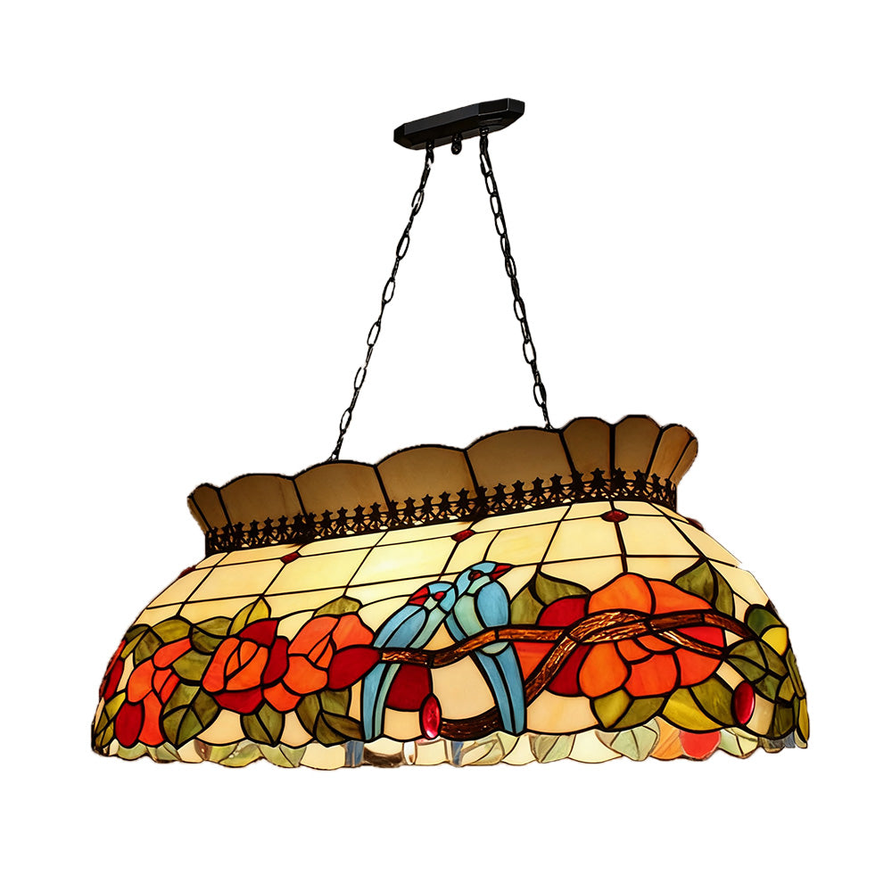 ARIX Billiard Table Light - Floral Design Stained Glass, Handmade Craft, Durable Iron Fittings, E27 Socket, Vintage Pool Table Lighting