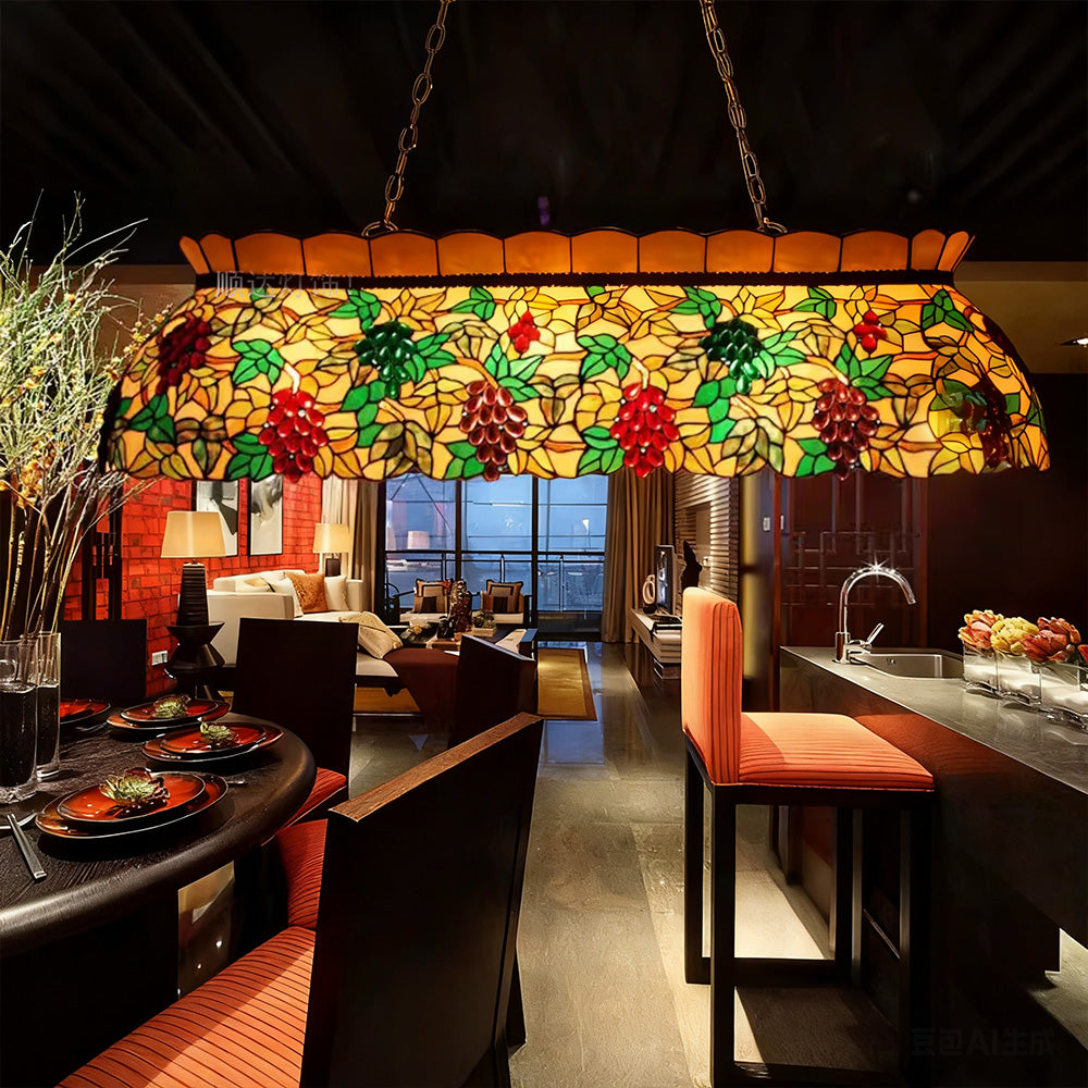 ARIX Billiard Table Light - Fruit Design Stained Glass, Handmade Craft, Durable Iron Fittings, E27 Socket, Vintage Pool Table Lighting