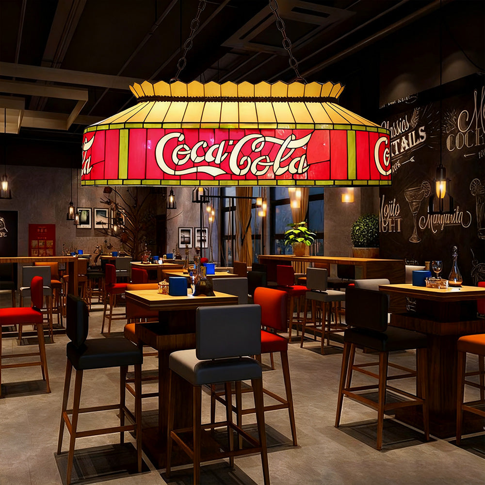 ARIX Billiard Table Light - Handmade Stained Glass, Durable Iron Fittings, E27 Socket, Artistic Vintage Pool Table Lighting - Red