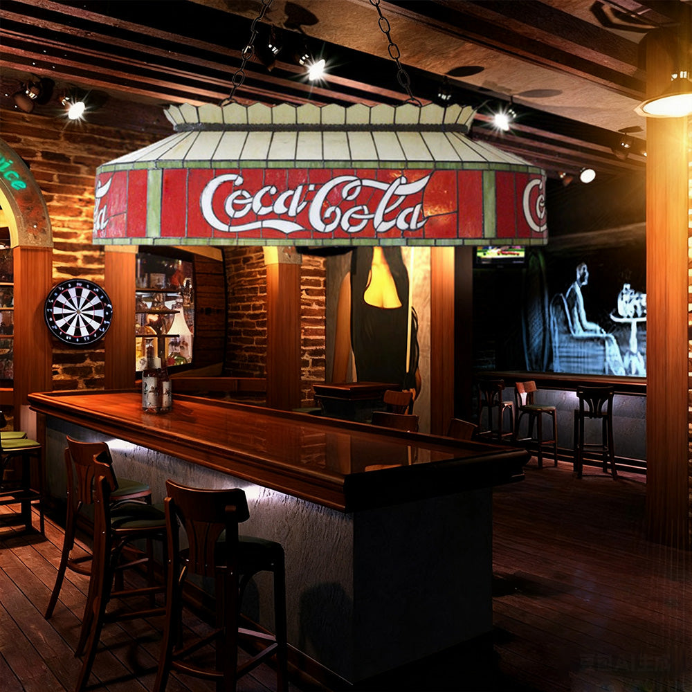 ARIX Billiard Table Light - Handmade Stained Glass, Durable Iron Fittings, E27 Socket, Artistic Vintage Pool Table Lighting - Red