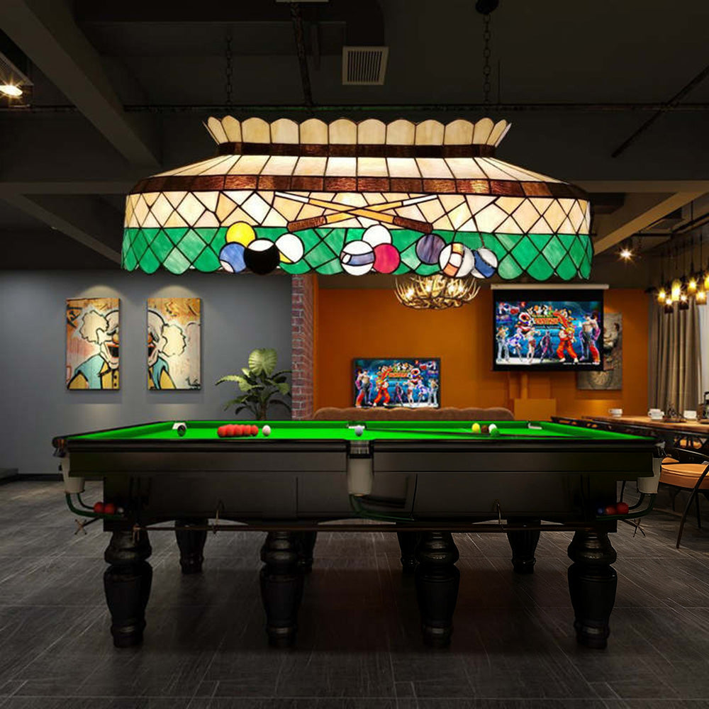 ARIX Billiard Table Light - Billiard Design Stained Glass, Handmade Craft, Durable Iron Fittings, E27 Socket, Vintage Pool Table Lighting - Green
