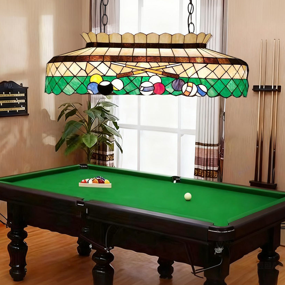 ARIX Billiard Table Light - Billiard Design Stained Glass, Handmade Craft, Durable Iron Fittings, E27 Socket, Vintage Pool Table Lighting - Green