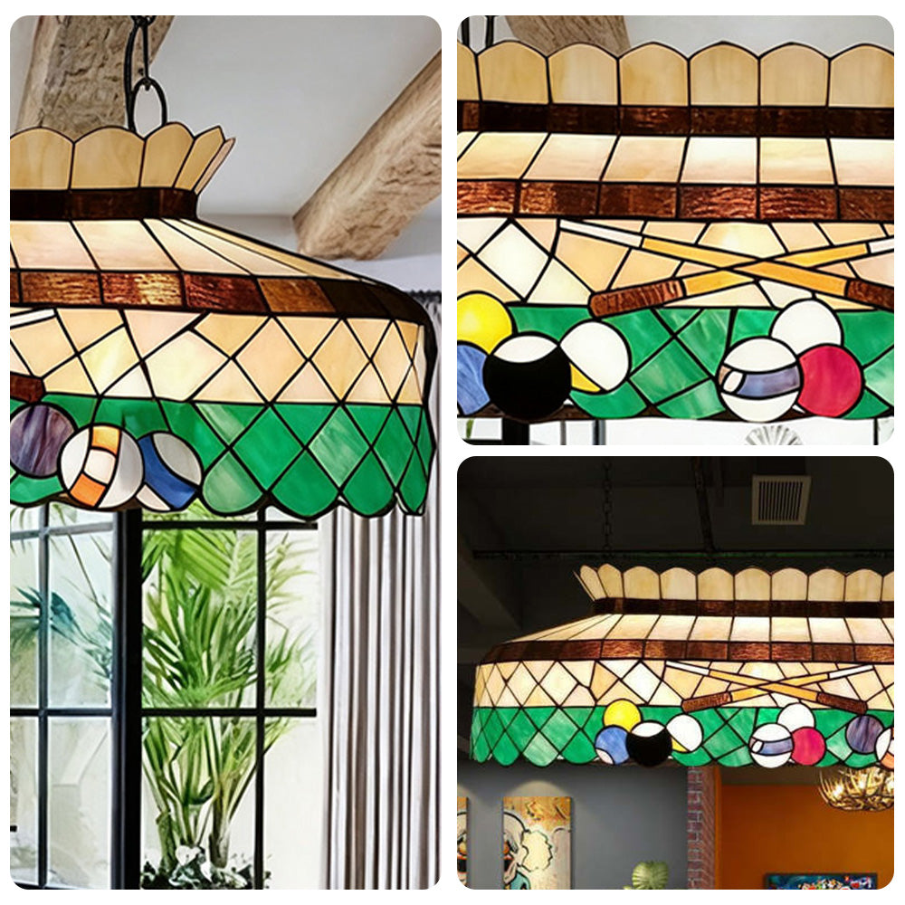 ARIX Billiard Table Light - Billiard Design Stained Glass, Handmade Craft, Durable Iron Fittings, E27 Socket, Vintage Pool Table Lighting - Green