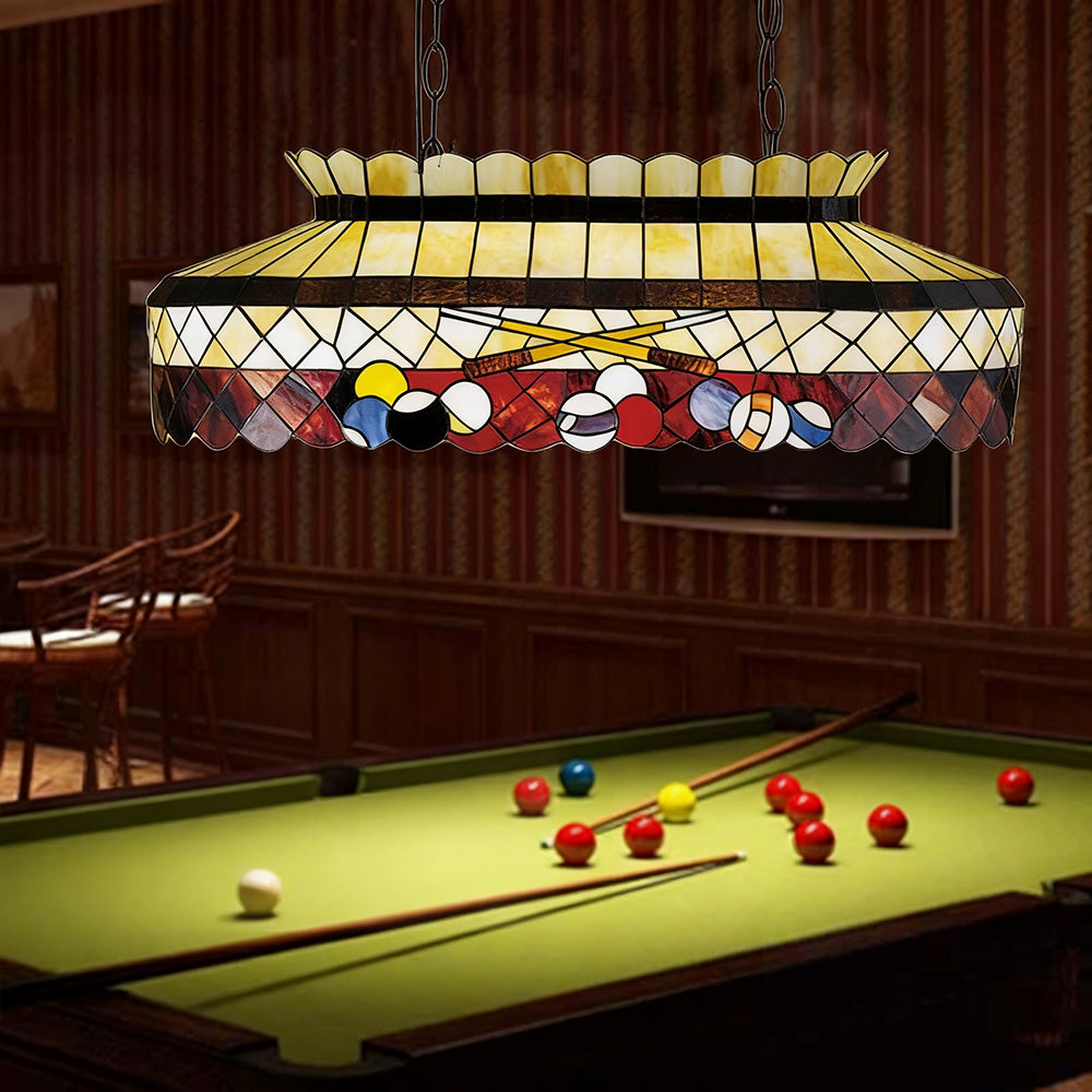 ARIX Billiard Table Light - Billiard Design Stained Glass, Handmade Craft, Durable Iron Fittings, E27 Socket, Vintage Pool Table Lighting - Red