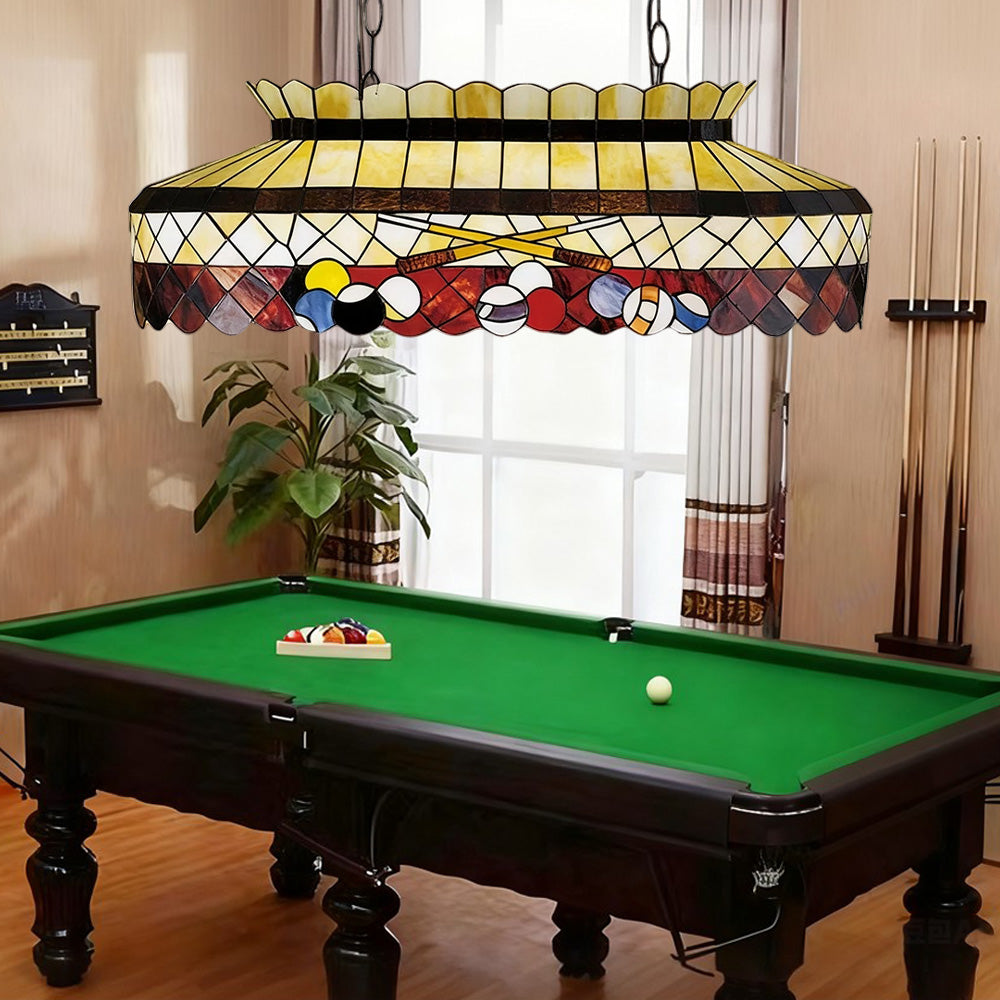 ARIX Billiard Table Light - Billiard Design Stained Glass, Handmade Craft, Durable Iron Fittings, E27 Socket, Vintage Pool Table Lighting - Red