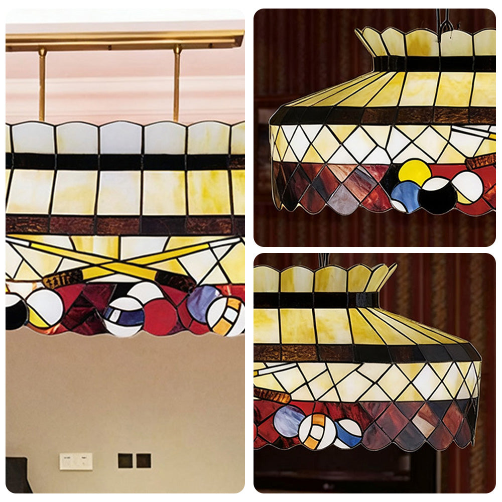 ARIX Billiard Table Light - Billiard Design Stained Glass, Handmade Craft, Durable Iron Fittings, E27 Socket, Vintage Pool Table Lighting - Red