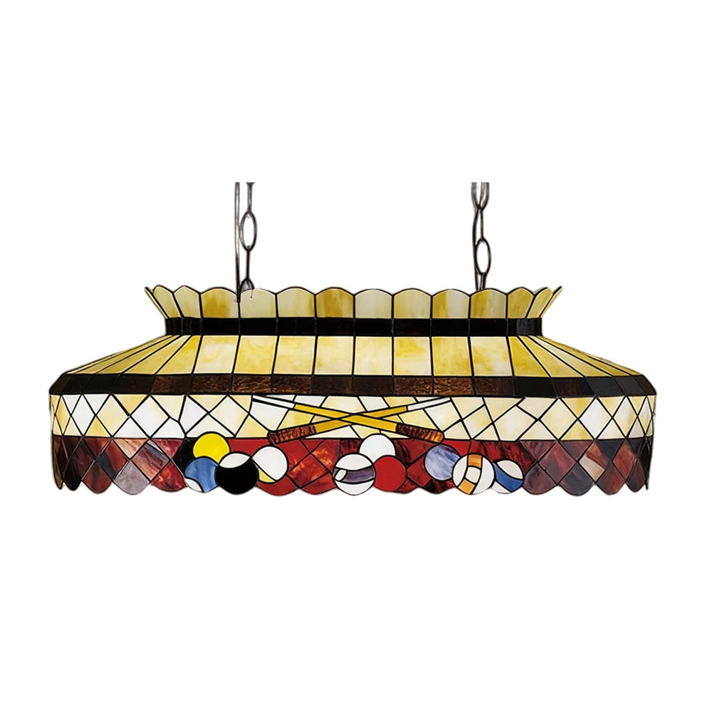 ARIX Billiard Table Light - Billiard Design Stained Glass, Handmade Craft, Durable Iron Fittings, E27 Socket, Vintage Pool Table Lighting - Red