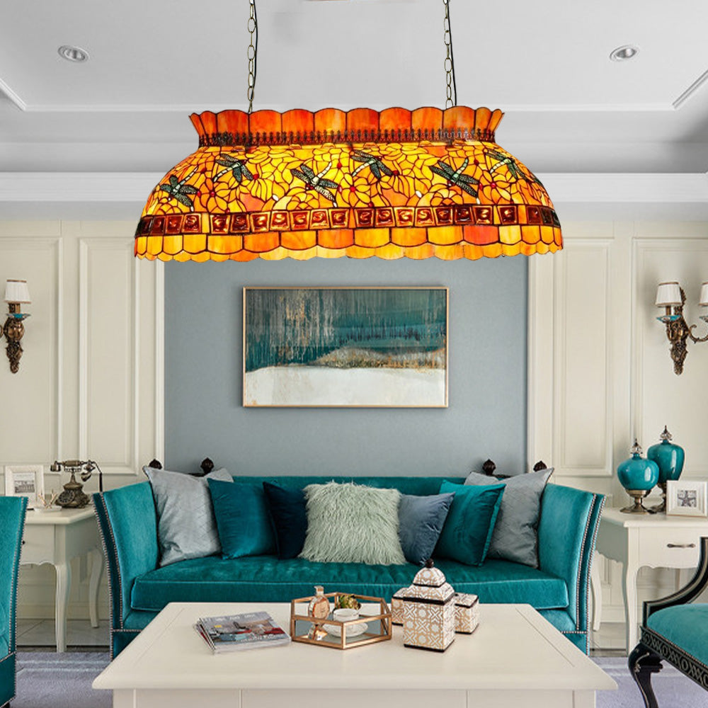 ARIX Billiard Table Light - Handmade Stained Glass, Durable Iron Fittings, E27 Socket, Artistic Vintage Pool Table Lighting - Yellow