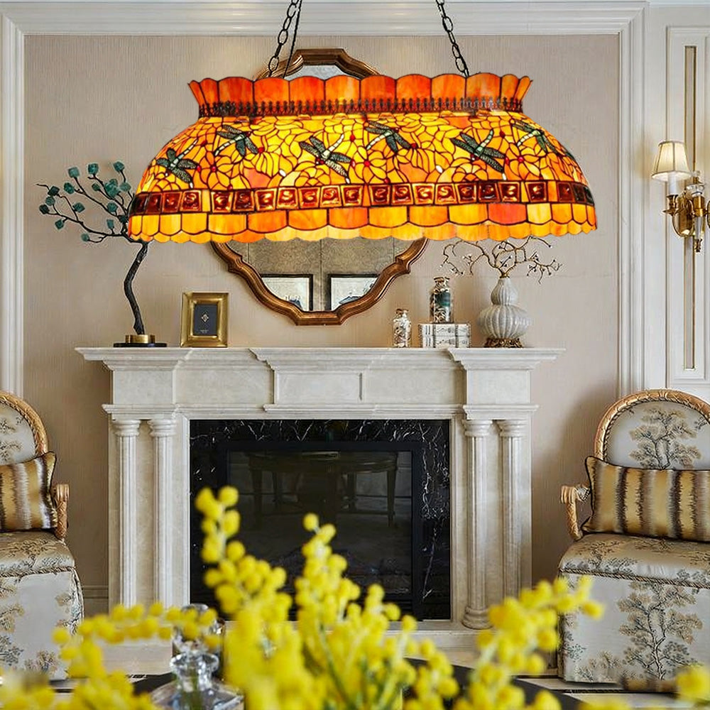 ARIX Billiard Table Light - Handmade Stained Glass, Durable Iron Fittings, E27 Socket, Artistic Vintage Pool Table Lighting - Yellow