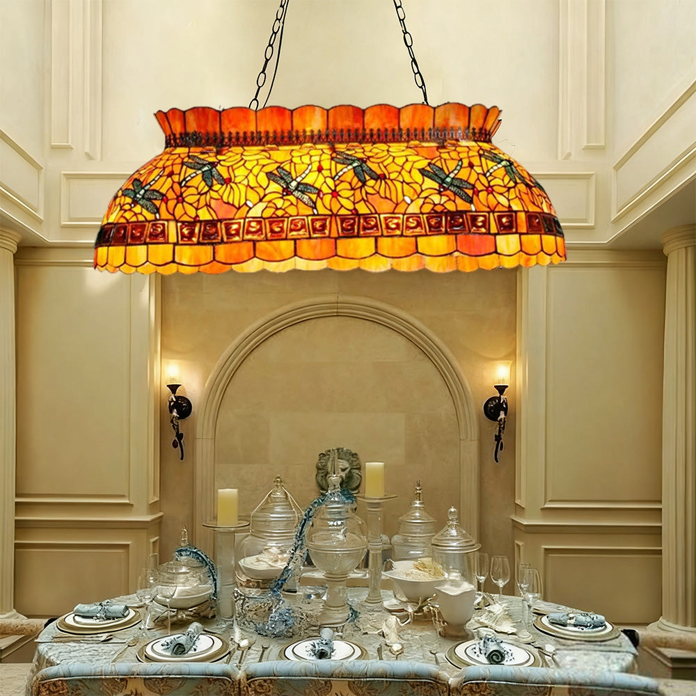 ARIX Billiard Table Light - Handmade Stained Glass, Durable Iron Fittings, E27 Socket, Artistic Vintage Pool Table Lighting - Yellow