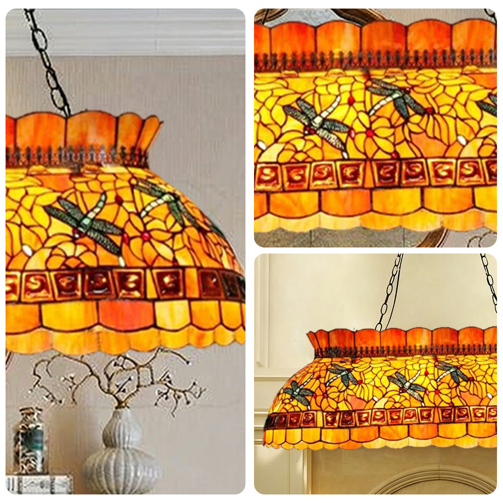 ARIX Billiard Table Light - Handmade Stained Glass, Durable Iron Fittings, E27 Socket, Artistic Vintage Pool Table Lighting - Yellow