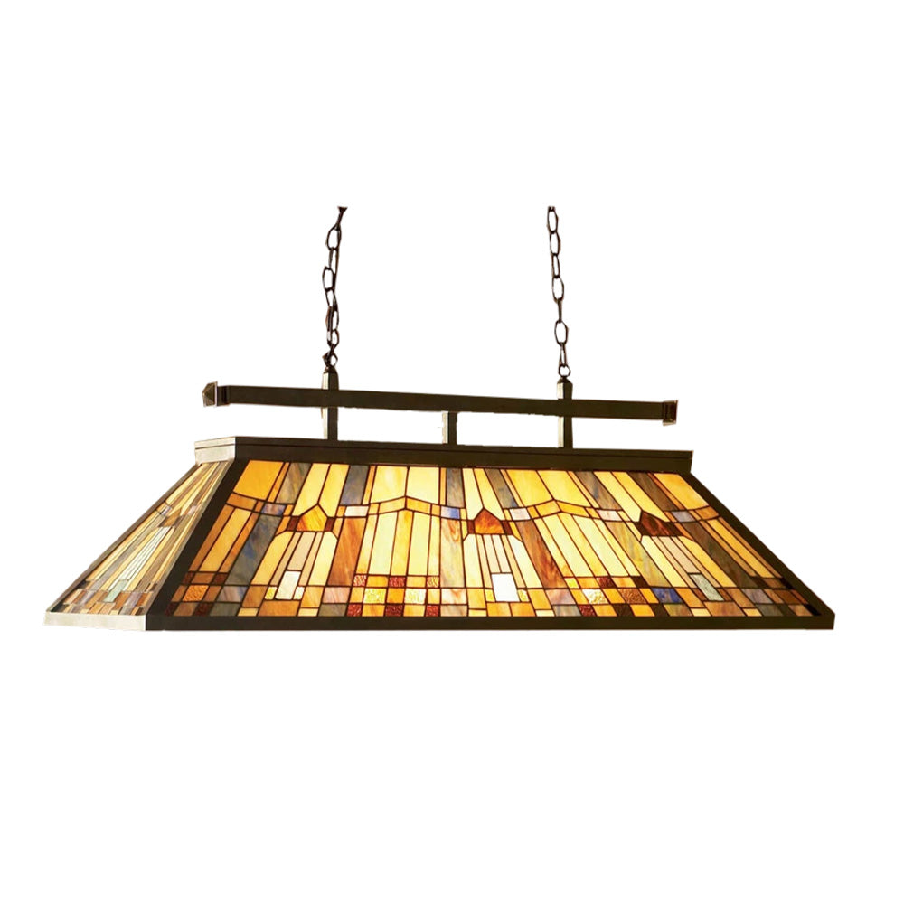 ARIX American Long Pendant Billiard Light - Stained Glass Shade, Handmade Craft, Durable Iron Fittings, E27 Socket, Vintage Pool Table Lighting