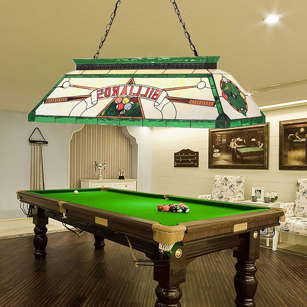 ARIX Long Pendant Billiard Light - Stained Glass Shade, Handmade Craft, Durable Iron Fittings, E27 Socket, Vintage Pool Table Lighting - Green