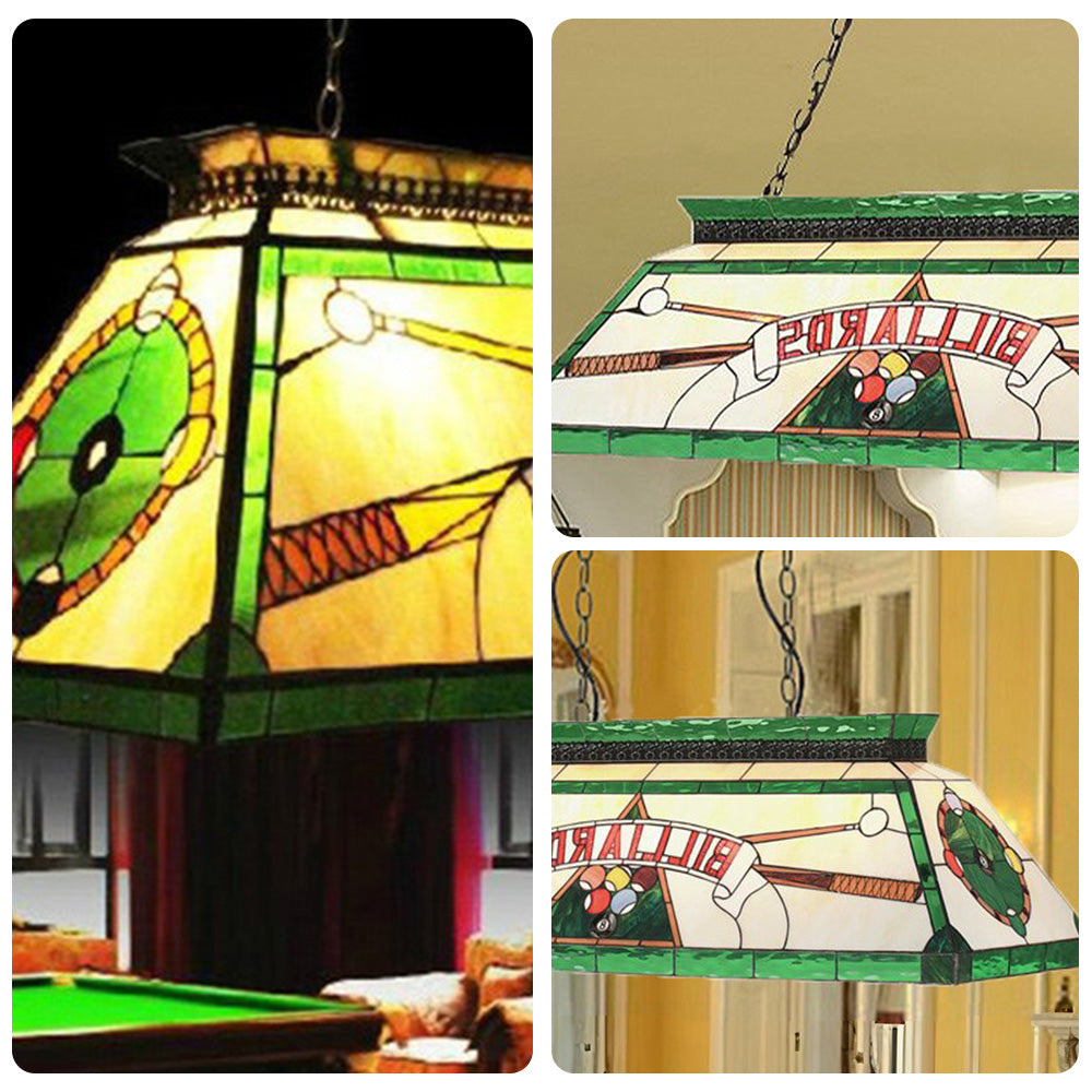 ARIX Long Pendant Billiard Light - Stained Glass Shade, Handmade Craft, Durable Iron Fittings, E27 Socket, Vintage Pool Table Lighting - Green