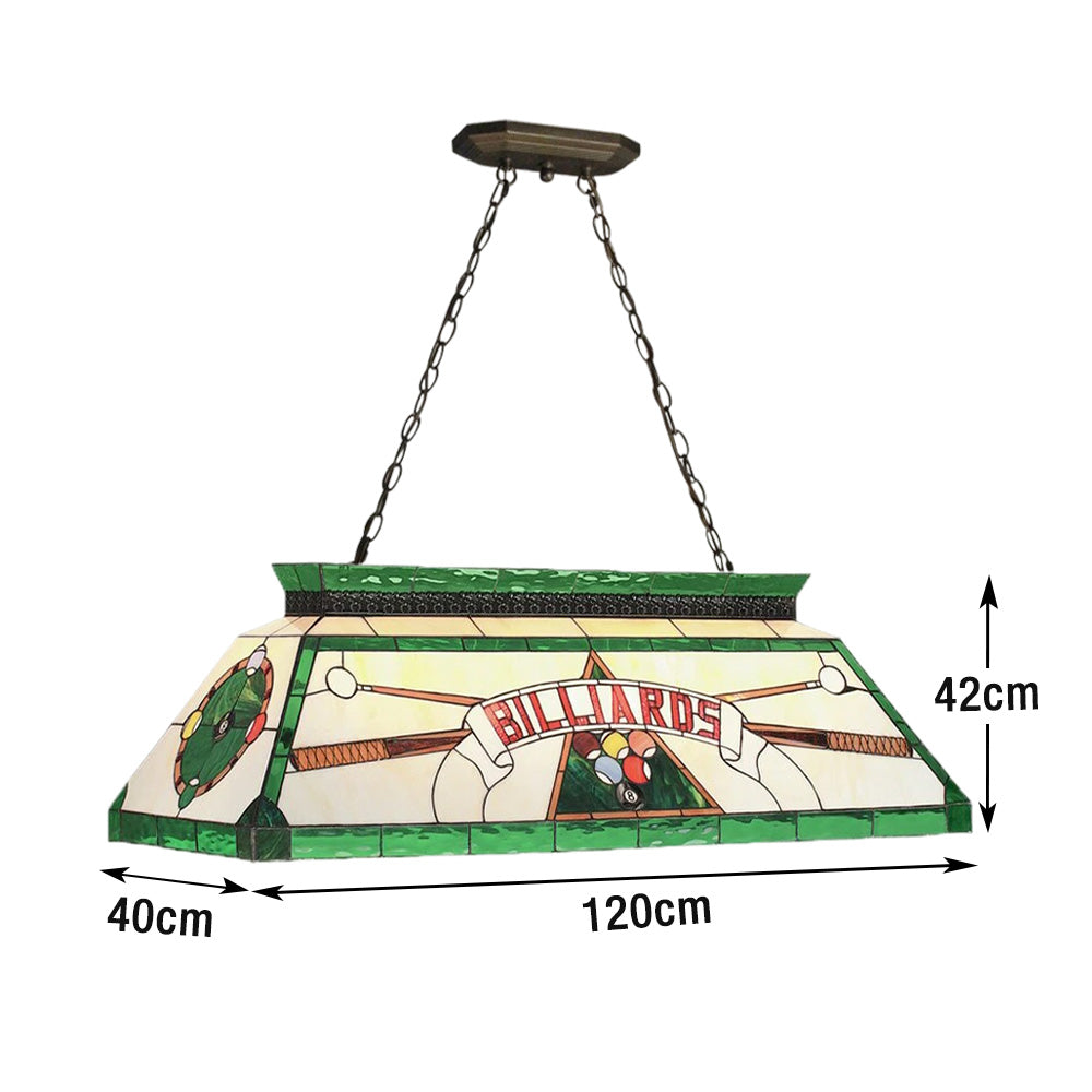 ARIX Long Pendant Billiard Light - Stained Glass Shade, Handmade Craft, Durable Iron Fittings, E27 Socket, Vintage Pool Table Lighting - Green