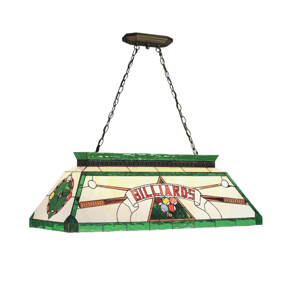 ARIX Long Pendant Billiard Light - Stained Glass Shade, Handmade Craft, Durable Iron Fittings, E27 Socket, Vintage Pool Table Lighting - Green