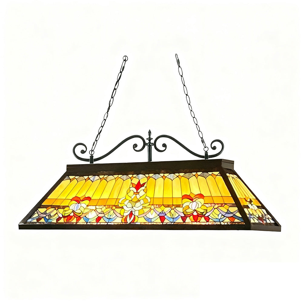 ARIX European Long Billiard Pendant Light - Stained Glass Shade, Handmade Craft, Durable Iron Fittings, E27 Socket, Vintage Pool Table Lighting