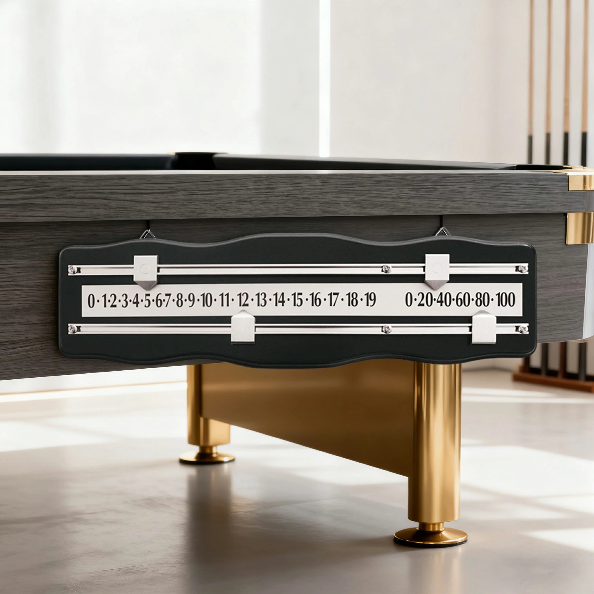 ARIX Snooker Scoreboard, Solid Mahogany Wood with Brass Sliding Scorers - Wall-Mounted 2-Player Manual Scoreboard - Black & Chrome