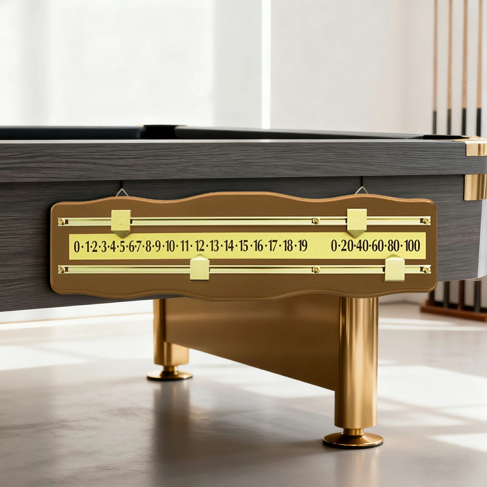 ARIX Snooker Scoreboard, Solid Mahogany Wood with Brass Sliding Scorers - Wall-Mounted 2-Player Manual Scoreboard - Oak & Brass