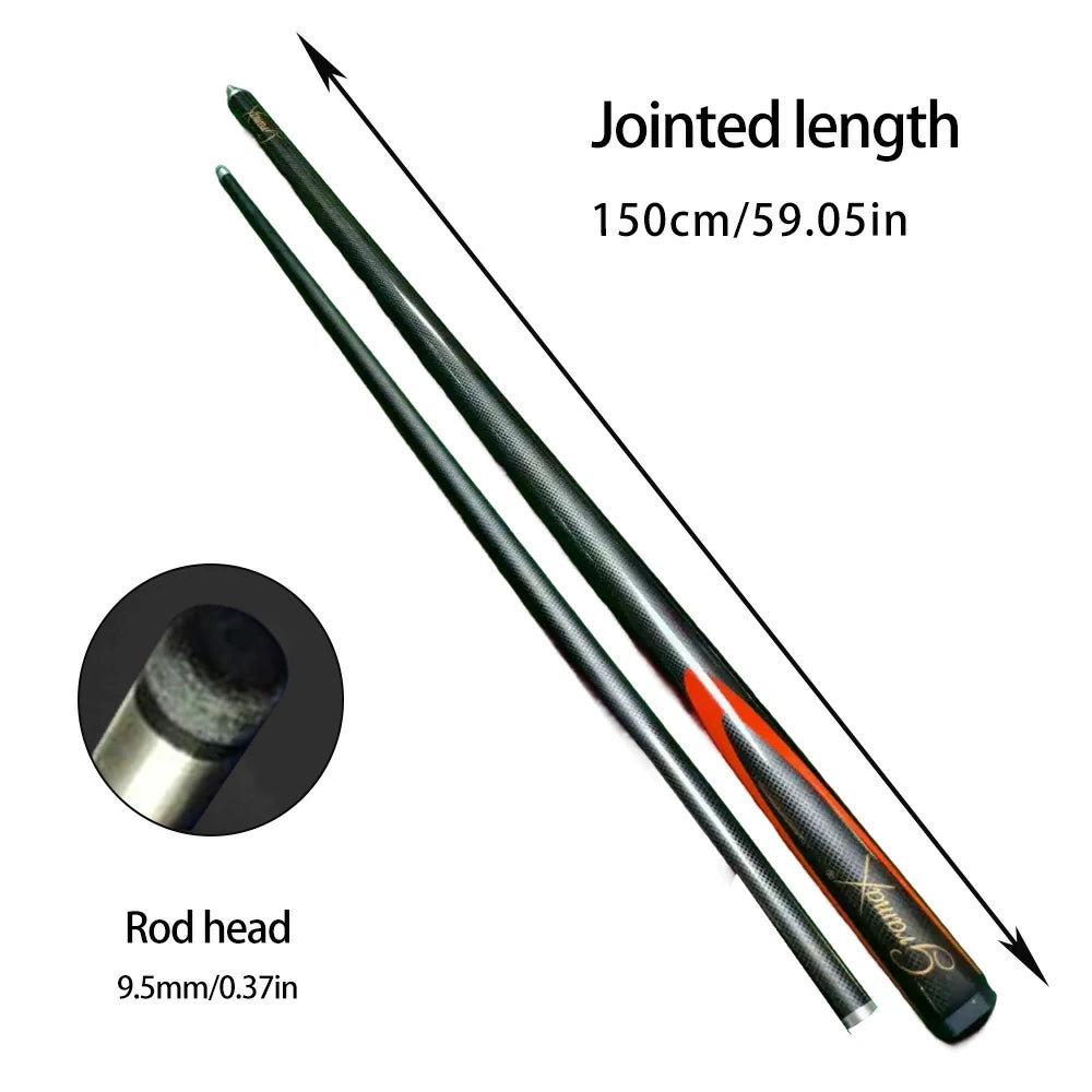 ARIX Carbon Fiber Cue Stick 9.5MM Tip 145CM 1/2 Split Screw Connection Precision Performance, Durable & Rust-Free - Black