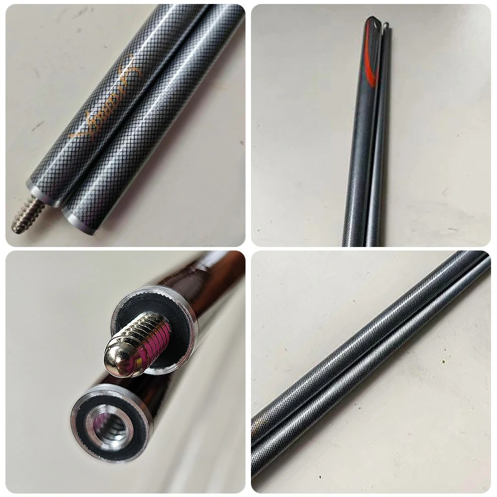 ARIX Carbon Fiber Cue Stick 9.5MM Tip 145CM 1/2 Split Screw Connection Precision Performance, Durable & Rust-Free - Silver