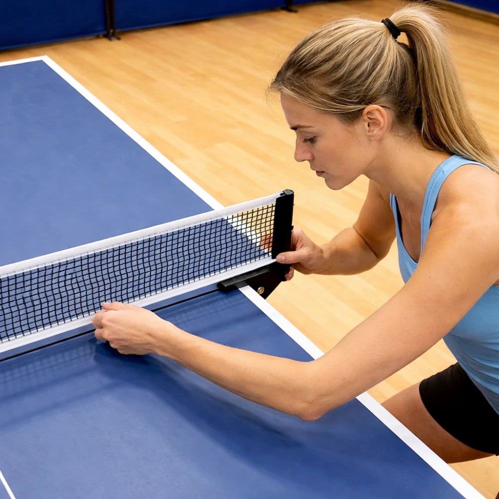 ARIX Table Tennis Net Set - Clamp-On Adjustable Design - Foldable Metal Bracket for Tables up to 4cm Thick - Black & White