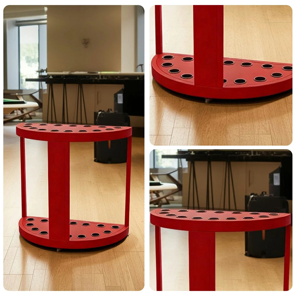 ARIX 15-Hole Cue Rack Space-Saving High-Capacity Iron Frame Rust-Resistant Baked Finish Multi-Slot Design with Soft Rubber Inserts - Red
