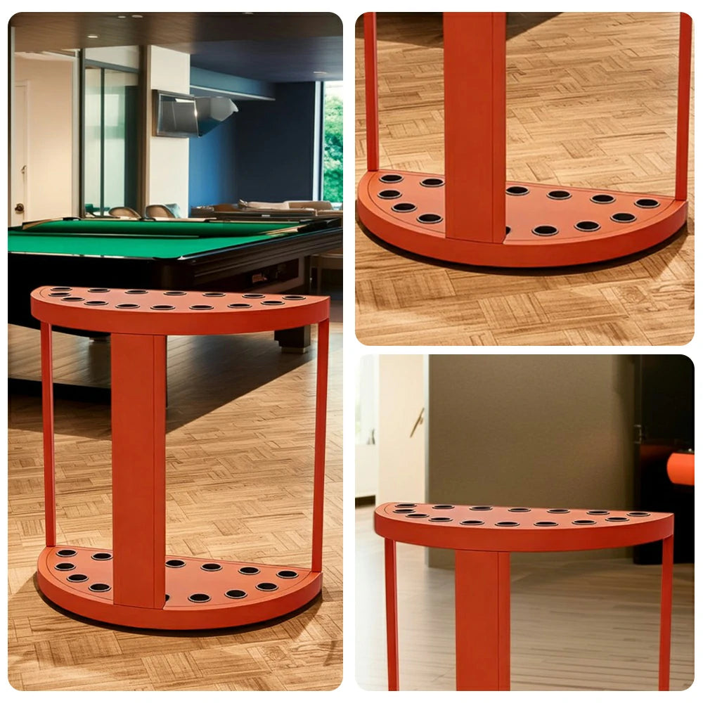 ARIX 15-Hole Cue Rack Space-Saving High-Capacity Iron Frame Rust-Resistant Baked Finish Multi-Slot Design with Soft Rubber Inserts - Orange