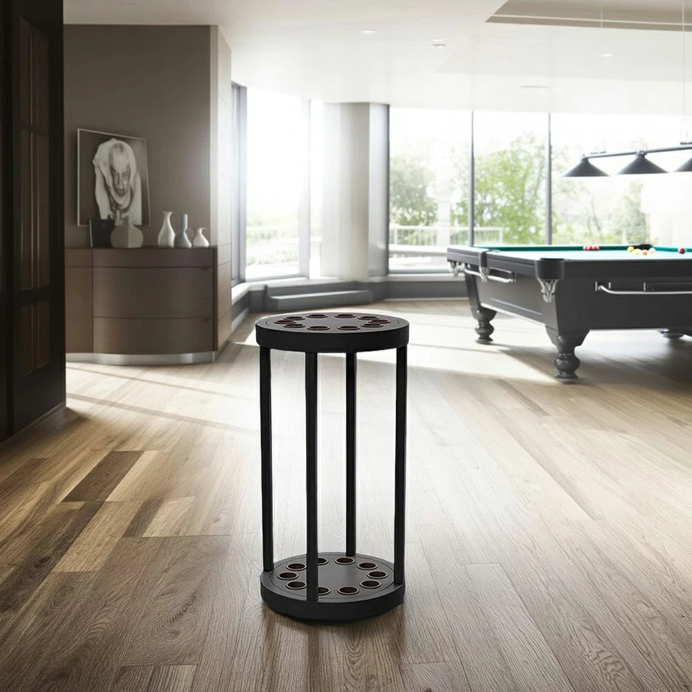 ARIX 10-Hole Cue Rack Space-Saving High-Capacity Iron Frame Rust-Resistant Baked Finish Multi-Slot Design with Soft Rubber Inserts - Black