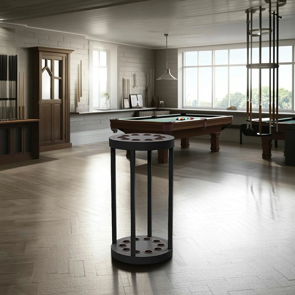 ARIX 10-Hole Cue Rack Space-Saving High-Capacity Iron Frame Rust-Resistant Baked Finish Multi-Slot Design with Soft Rubber Inserts - Black