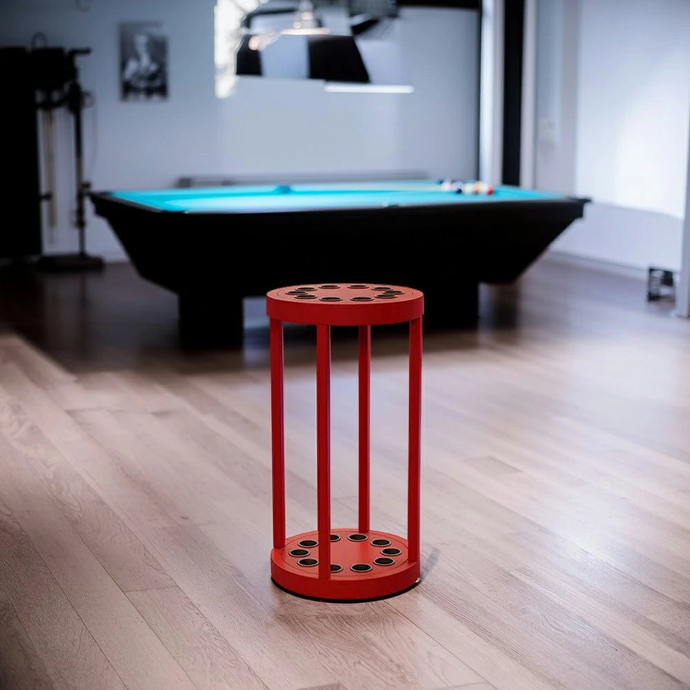 ARIX 10-Hole Cue Rack Space-Saving High-Capacity Iron Frame Rust-Resistant Baked Finish Multi-Slot Design with Soft Rubber Inserts - Red
