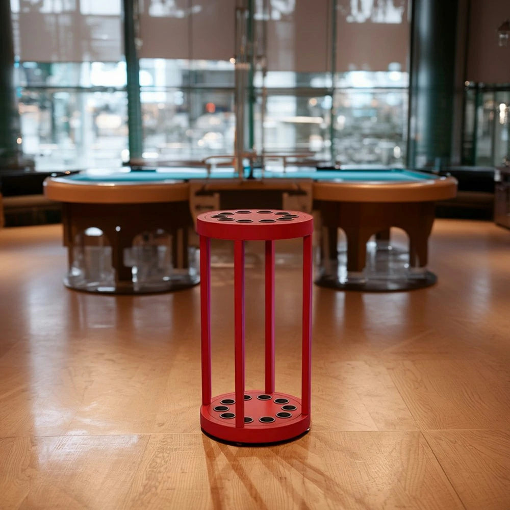 ARIX 10-Hole Cue Rack Space-Saving High-Capacity Iron Frame Rust-Resistant Baked Finish Multi-Slot Design with Soft Rubber Inserts - Red