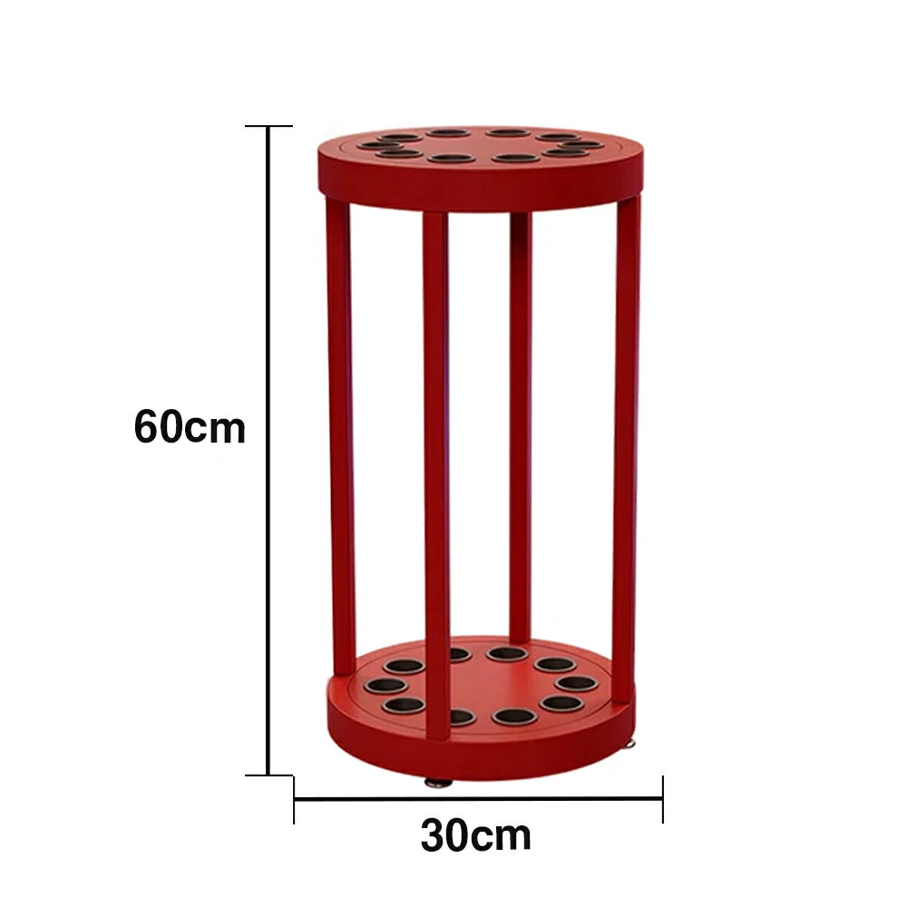 ARIX 10-Hole Cue Rack Space-Saving High-Capacity Iron Frame Rust-Resistant Baked Finish Multi-Slot Design with Soft Rubber Inserts - Red