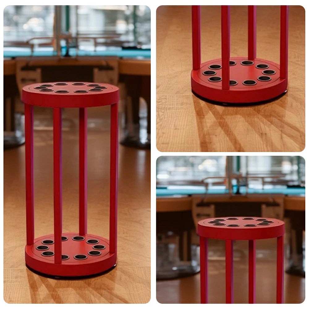 ARIX 10-Hole Cue Rack Space-Saving High-Capacity Iron Frame Rust-Resistant Baked Finish Multi-Slot Design with Soft Rubber Inserts - Red