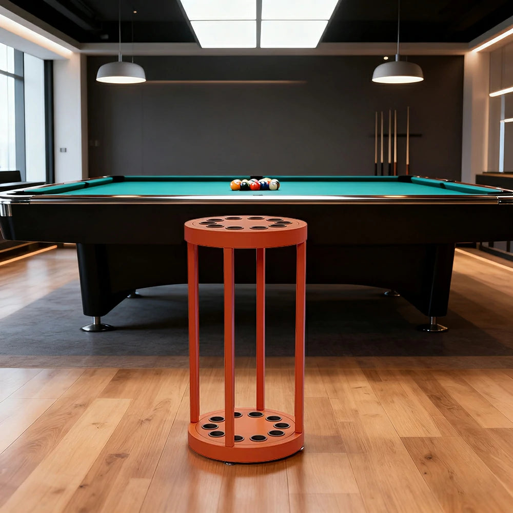 ARIX 10-Hole Cue Rack Space-Saving High-Capacity Iron Frame Rust-Resistant Baked Finish Multi-Slot Design with Soft Rubber Inserts - Orange
