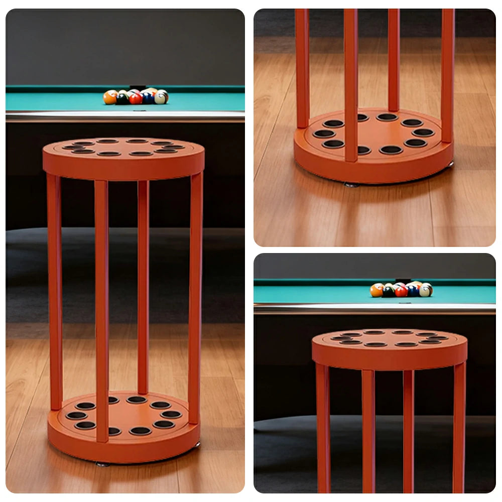 ARIX 10-Hole Cue Rack Space-Saving High-Capacity Iron Frame Rust-Resistant Baked Finish Multi-Slot Design with Soft Rubber Inserts - Orange
