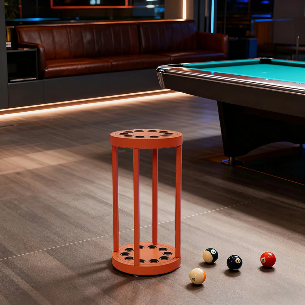 ARIX 10-Hole Cue Rack Space-Saving High-Capacity Iron Frame Rust-Resistant Baked Finish Multi-Slot Design with Soft Rubber Inserts - Orange