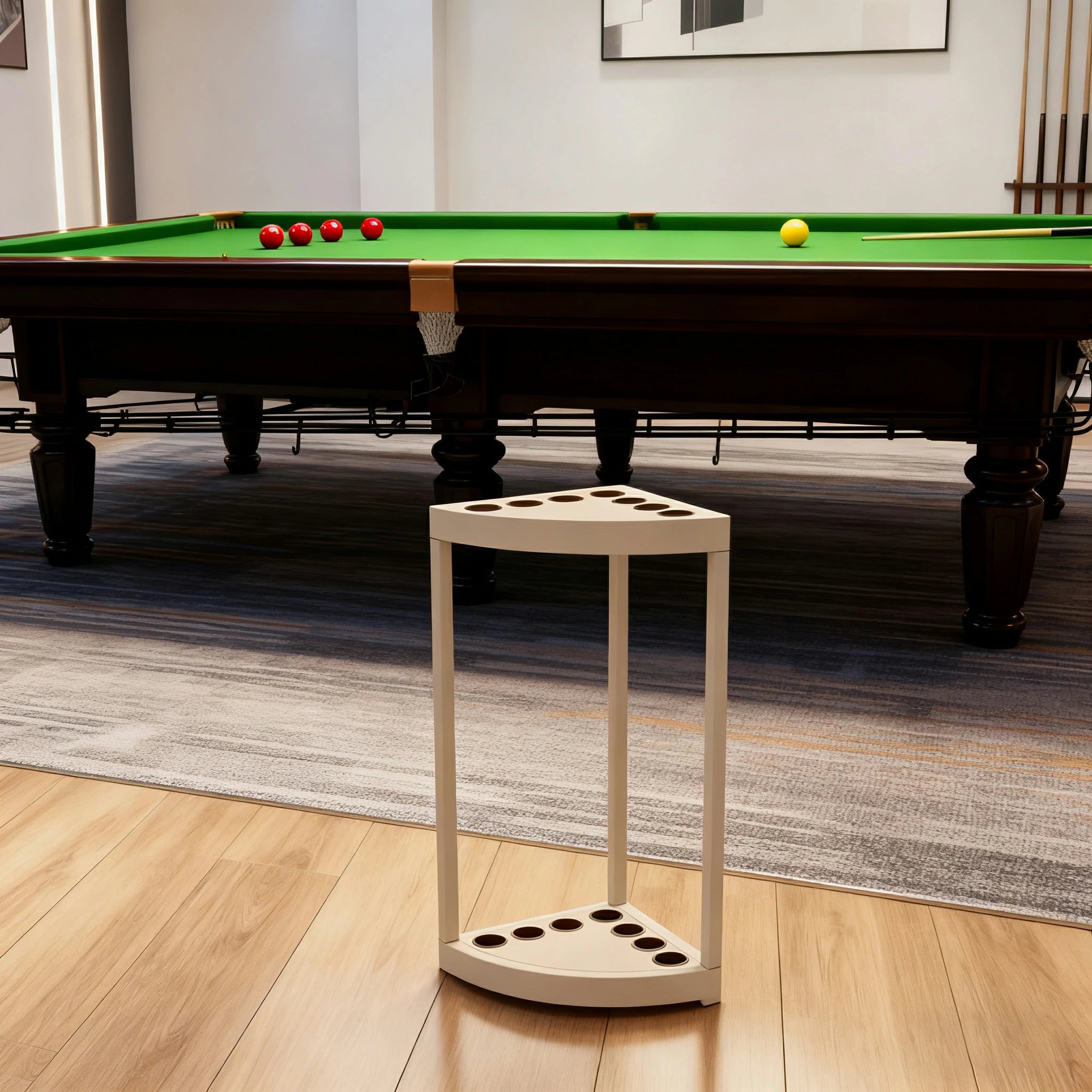 ARIX 7-Hole Cue Rack Space-Saving High-Capacity Iron Frame Rust-Resistant Baked Finish Triangle Shape Design with Soft Rubber Inserts - Beige