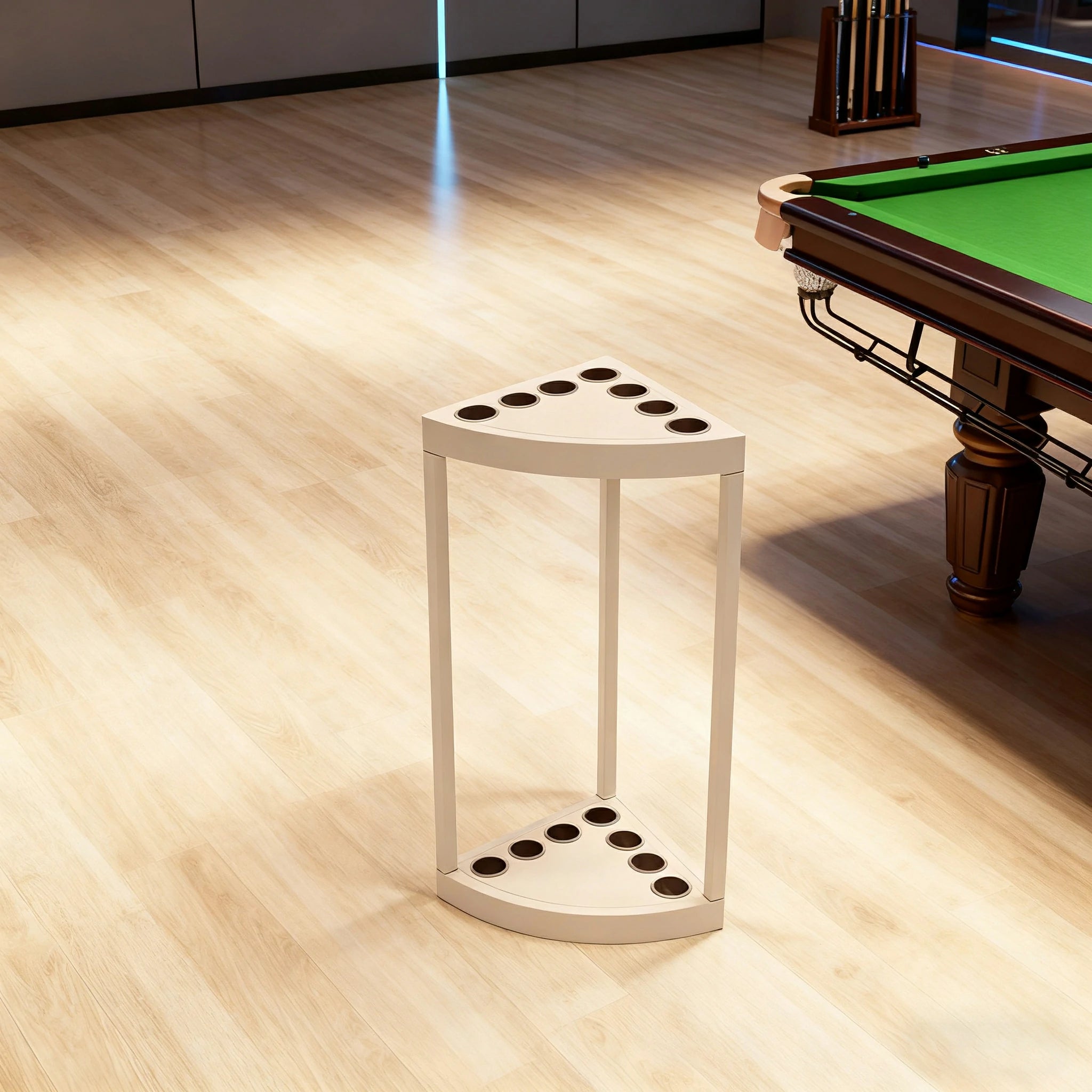 ARIX 7-Hole Cue Rack Space-Saving High-Capacity Iron Frame Rust-Resistant Baked Finish Triangle Shape Design with Soft Rubber Inserts - Beige