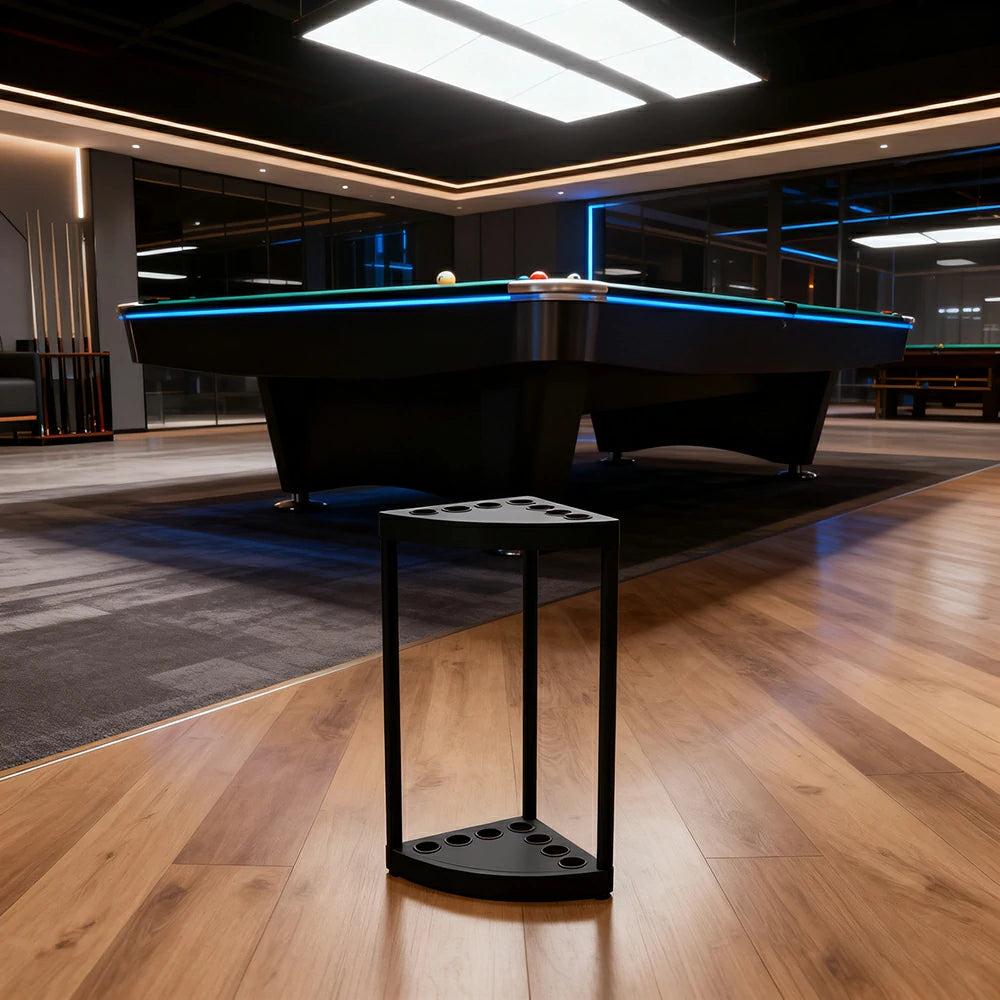 ARIX 7-Hole Cue Rack Space-Saving High-Capacity Iron Frame Rust-Resistant Baked Finish Triangle Shape Design with Soft Rubber Inserts - Black