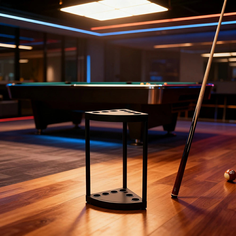 ARIX 7-Hole Cue Rack Space-Saving High-Capacity Iron Frame Rust-Resistant Baked Finish Triangle Shape Design with Soft Rubber Inserts - Black