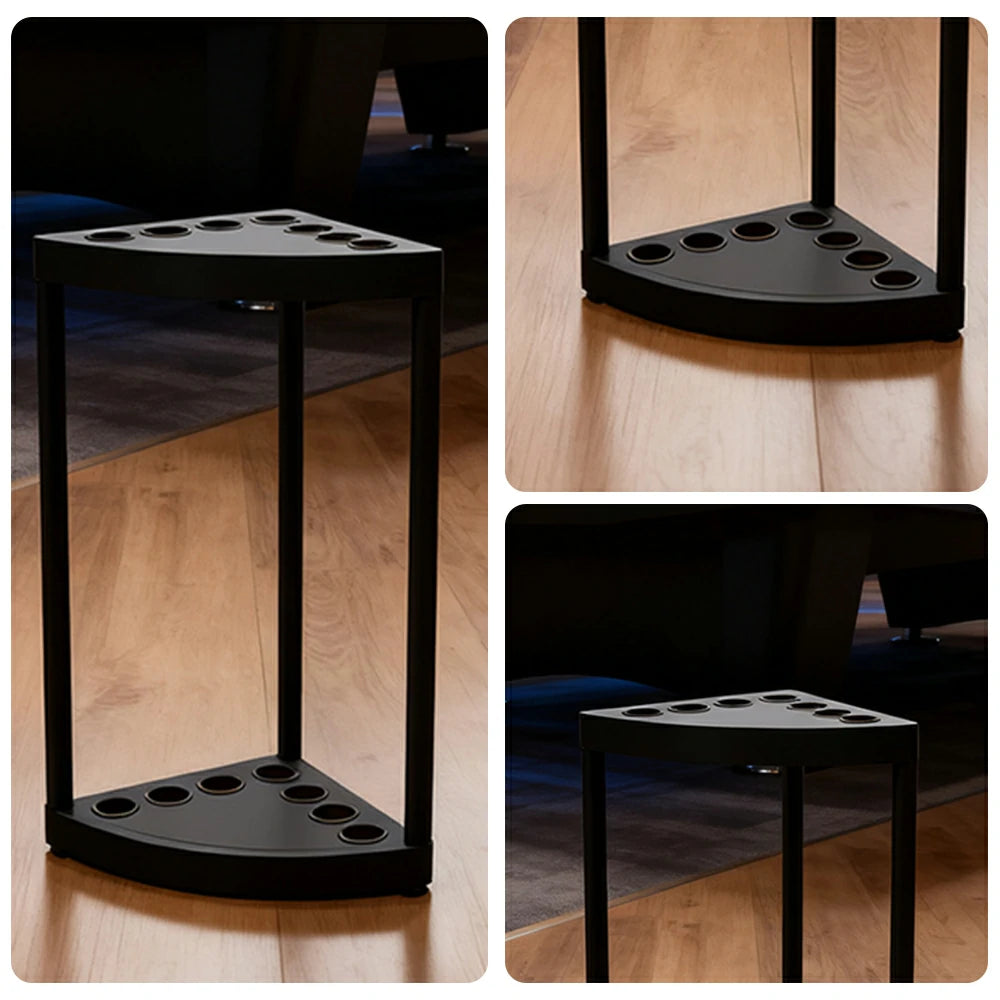 ARIX 7-Hole Cue Rack Space-Saving High-Capacity Iron Frame Rust-Resistant Baked Finish Triangle Shape Design with Soft Rubber Inserts - Black