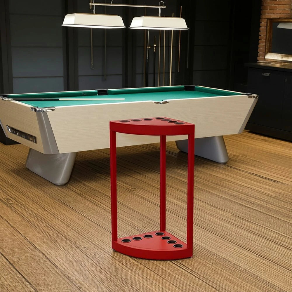 ARIX 7-Hole Cue Rack Space-Saving High-Capacity Iron Frame Rust-Resistant Baked Finish Triangle Shape Design with Soft Rubber Inserts - Red