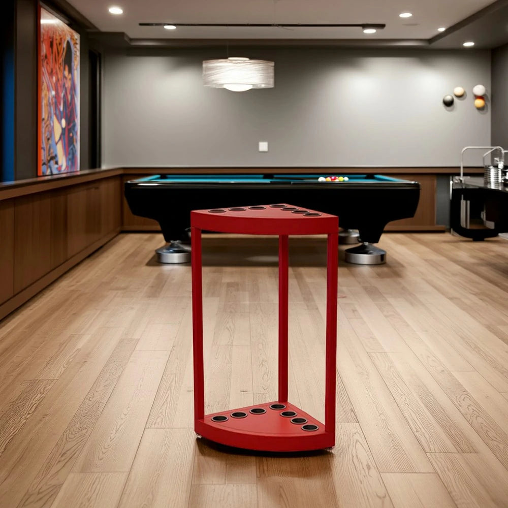 ARIX 7-Hole Cue Rack Space-Saving High-Capacity Iron Frame Rust-Resistant Baked Finish Triangle Shape Design with Soft Rubber Inserts - Red